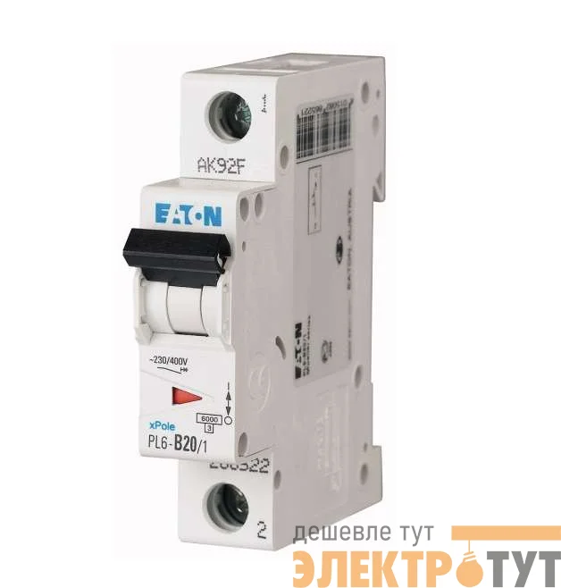 Выключатель автоматический модульный 1п C 20А 6кА PL6-C20/1 EATON 286534