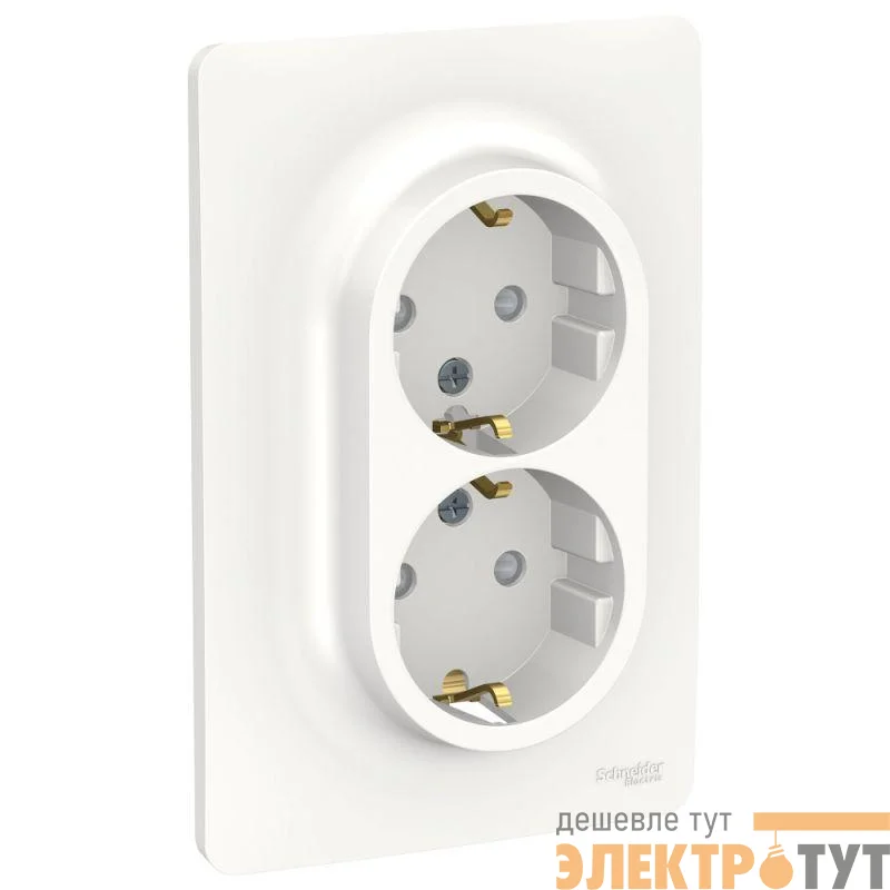 Розетка 2-м UNICA NEW защ. шторки с заземл. винт. зажим. бел. SchE NU206718