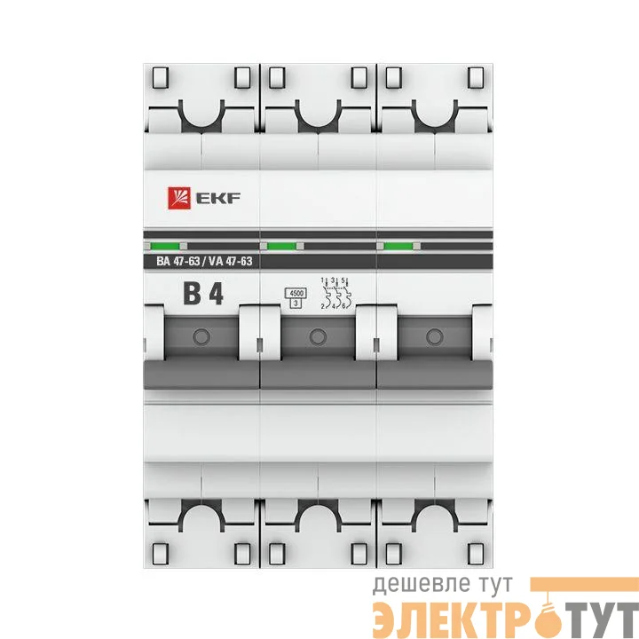 Выключатель автоматический модульный 3п B 4А 4.5кА ВА 47-63 PROxima EKF mcb4763-3-04B-pro