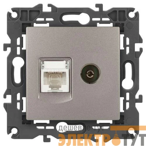 Розетка компьютерная + телевизионная Elegance 14-3110-16 RJ45+TV титан Эра Б0065768