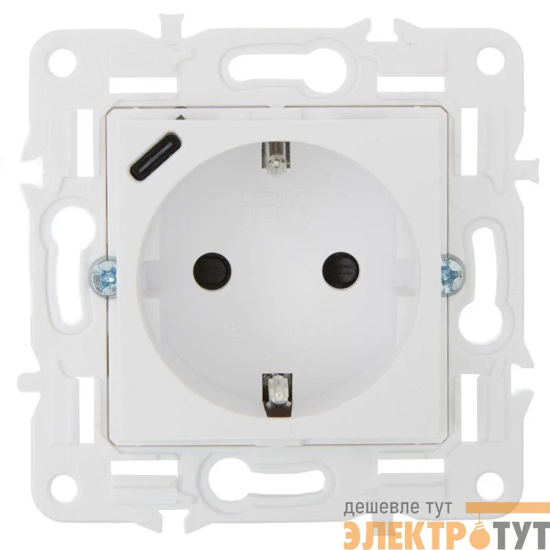 Розетка SKANDY 18Вт 16А с заземл. защ. шторки с USB C SK-R17W арктич. бел. IEK SK-R14-16-U14-018-K01