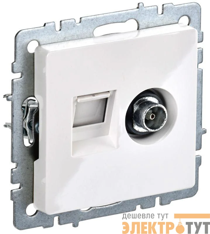 Розетка компьютерная + телевизионная 2-м Brite РТВ/РК12-БрБ RJ45 кат.5E + TV механизм бел. IEK BR-AK20-1-K01