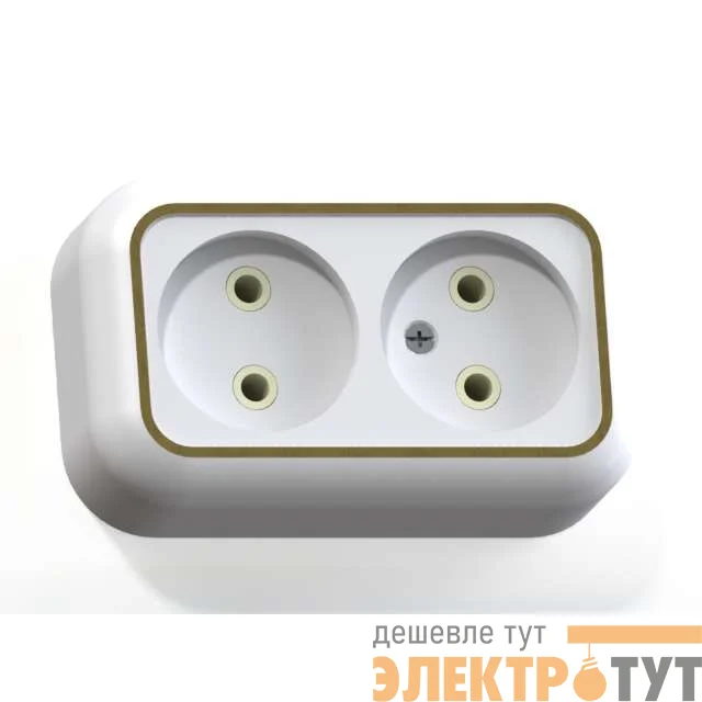 Розетка 2-м ОП Валентина РА10-382 10А IP20 бел./зол. Кунцево 5417
