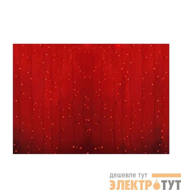 Гирлянда Дождь "ПЛЕЙ-ЛАЙТ" 2х1.5м 192LED 12Вт 220В IP44 красн. прозр. провод NEON-NIGHT 235-302-6