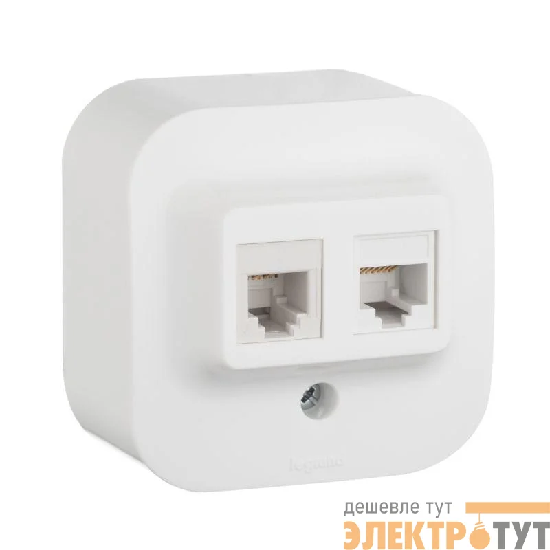 Розетка компьютерная + телеф. 1-м ОП Quteo 2мод. RJ11 + RJ45 CAT.5E UTP бел. Leg 782221