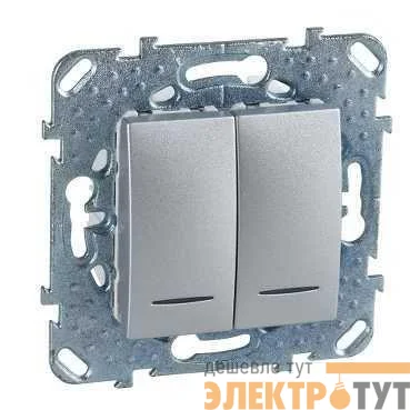 Механизм выключателя 2-кл. 2мод. СП Unica Top 10А IP20 (2х(сх. 1а)) с подсветкой алюм. SchE MGU5.0101.30NZD