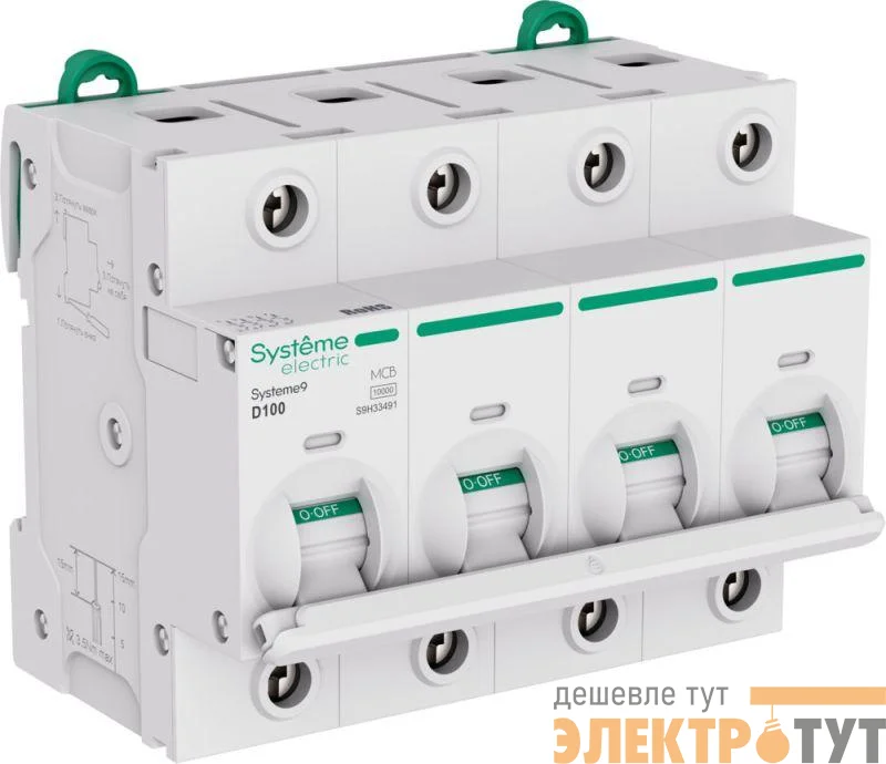 Выключатель автоматический 4п D 100А 10кА Systeme9 400В 27мм SE S9H33491