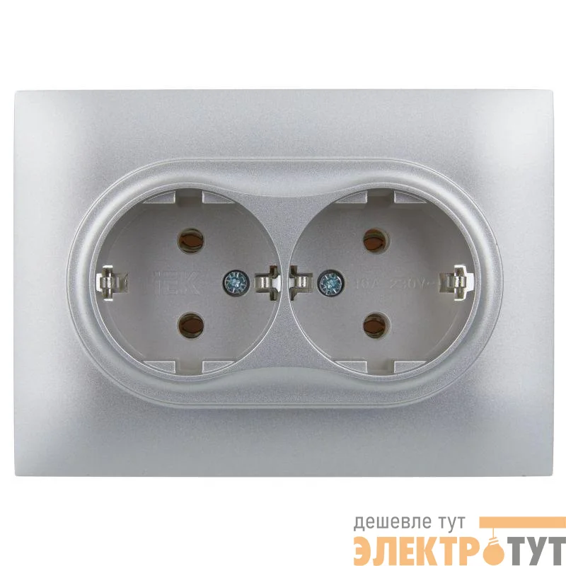 Розетка 2-м SKANDY 16А с заземл. без защ. шторок в сборе SK-R08S серебр. IEK SK-R21-16-K23-F