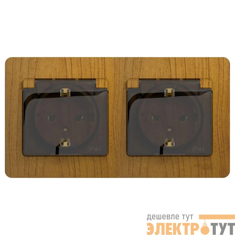 Розетка 2-м СП 2мод. Glossa 16А IP44 с заземл. защ. шторки в сборе дуб SchE GSL000547