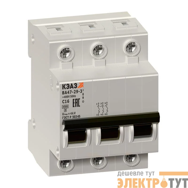 Выключатель автоматический модульный 3п C 25А 4.5кА ВА47-29-3C25-УХЛ3 КЭАЗ 141615