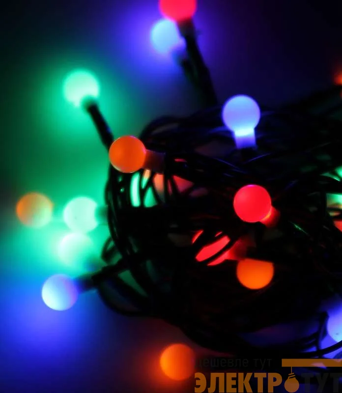 Гирлянда светодиодная 100LED Шарики 1см шнур 9.5м IP20 8 режимов мигания мультиколор Космос KOC_GIR100Ball_RGB