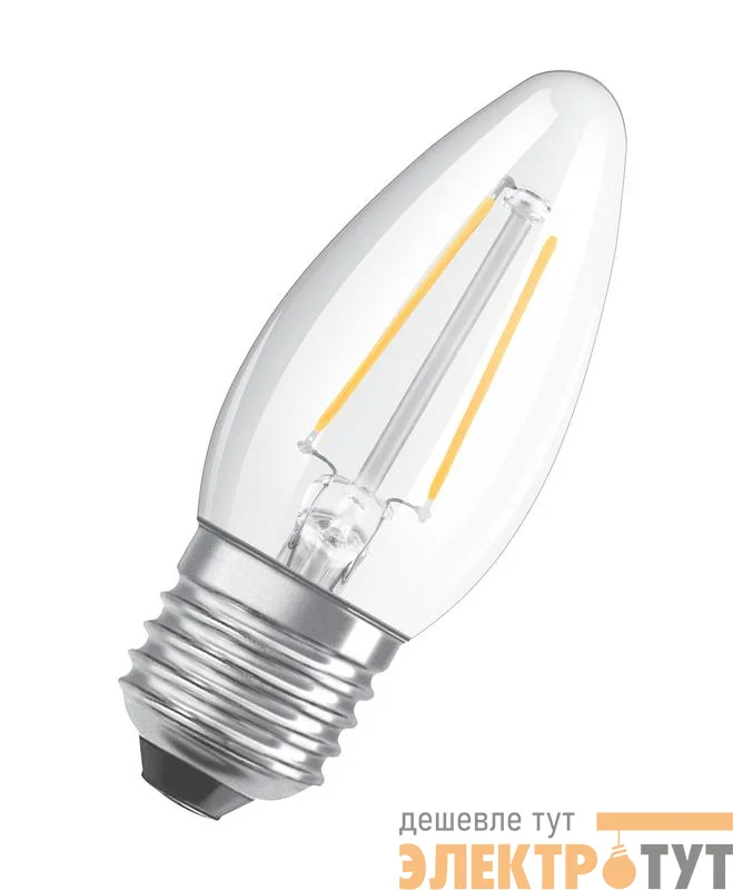 Лампа светодиодная филаментная LED STAR CLASSIC B 60 5W/827 5Вт свеча 2700К тепл. бел. E27 600лм 220-240В прозр. стекл. OSRAM 4058075212398