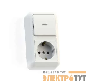 Блок комбинированный ОП БКВР-432 Оптима (1-кл. выкл. с подсветкой + розетка с заземл.) бел. Кунцево 8065