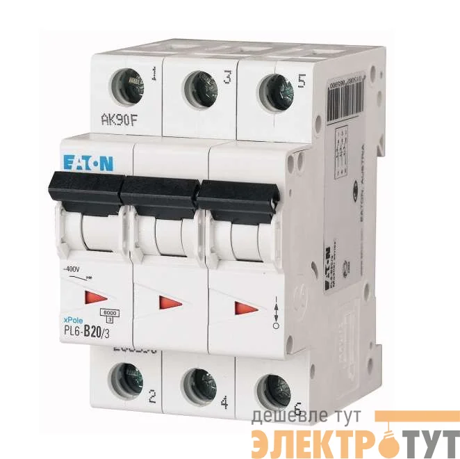 Выключатель автоматический модульный 3п C 20А 6кА PL6-C20/3 EATON 286602