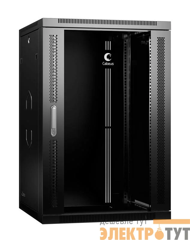 Шкаф телекоммуникационный настенный разобранный SH-05F-18U60/35-R-BK 19дюйм 18U 600х350х901мм дверь стекло черн. (RAL 9004) Cabeus 10760c