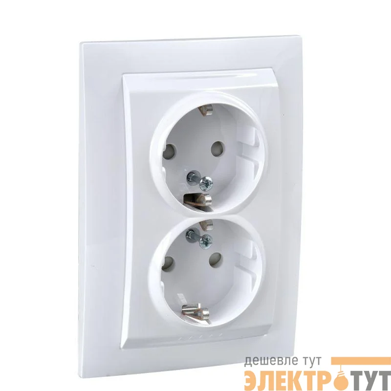 Розетка 2-м СП Unica защ. шторки с заземл. бел. SchE MGU23.067.18D