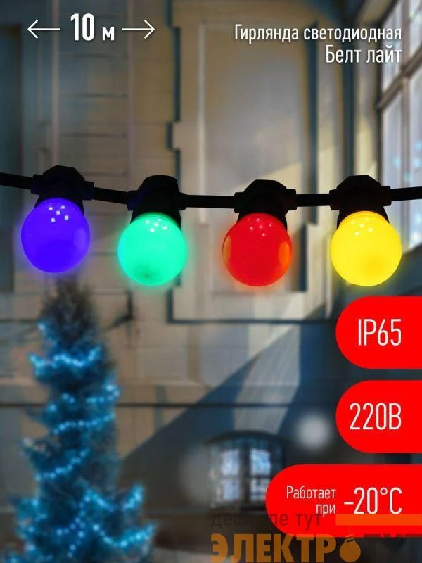 Гирлянда "Белт Лайт" 10м 30LED шаг 30см мультиколор 220В каучуковая изоляция IP65 ЭРА Б0047955