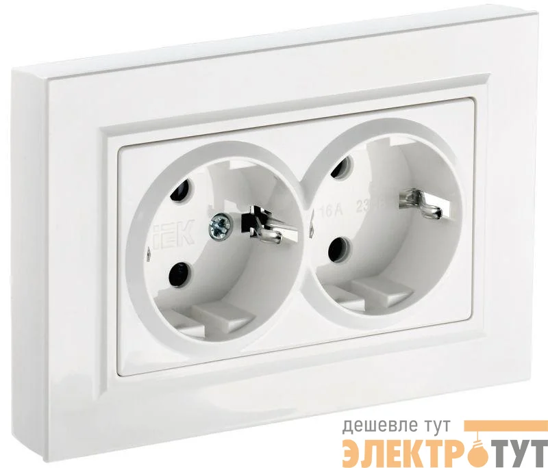 Розетка 2-м СП BRITE РСш12-3-БрБ 16А в сборе с заземл. защ. шторки бел. IEK BR-R24-16-K01-F