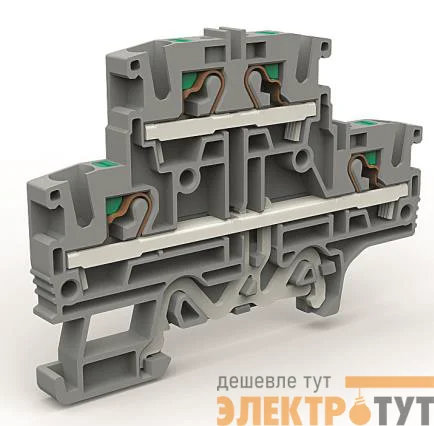 Клемма двухуровневая 4кв.мм с заземлением в нижнем ярусе DKC ZEFD420GR