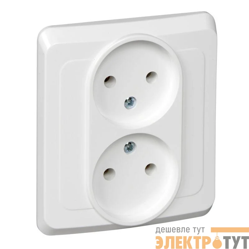 Розетка 2-м СП Этюд 16А IP20 250В без заземл. без защ. шторок бел. SE PC16-005B