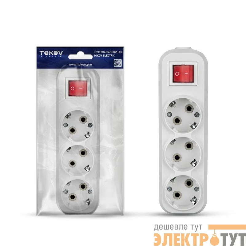Колодка удлинителя 3-м 16А с заземл. с выкл. АБС-пластик бел. TOKOV ELECTRIC TKE-C01-KU3-ZV