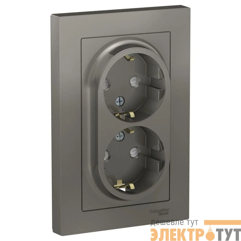 Розетка 2-м СП AtlasDesign 16А IP20 с заземл. защ. шторки в сборе сталь SchE ATN000926