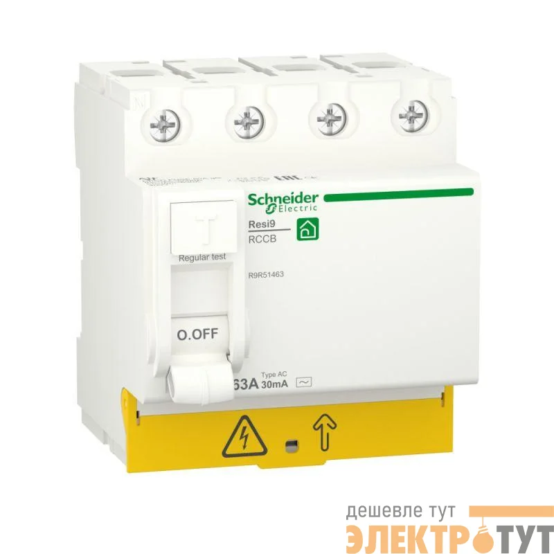 Выключатель дифференциального тока (УЗО) RESI9 63А 4P 30мА тип AC SchE R9R51463