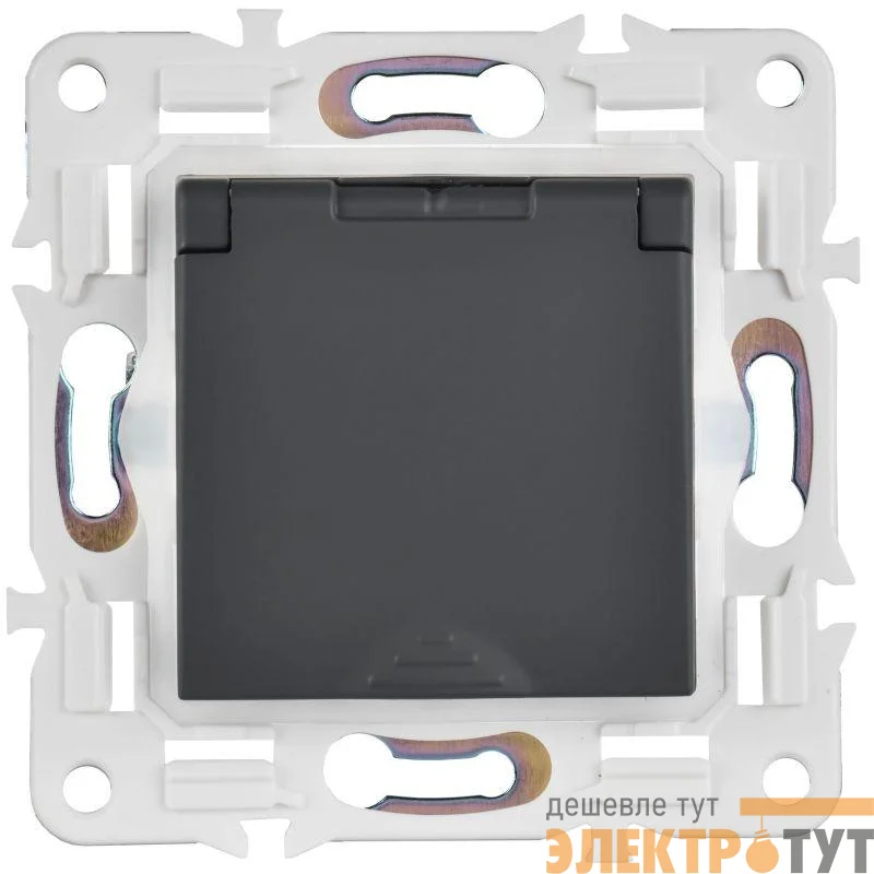 Розетка 1-м SKANDY 16А IP44 с заземл. защ. шторки с крышкой SK-R11G графит IEK SK-R16-16-44-K53