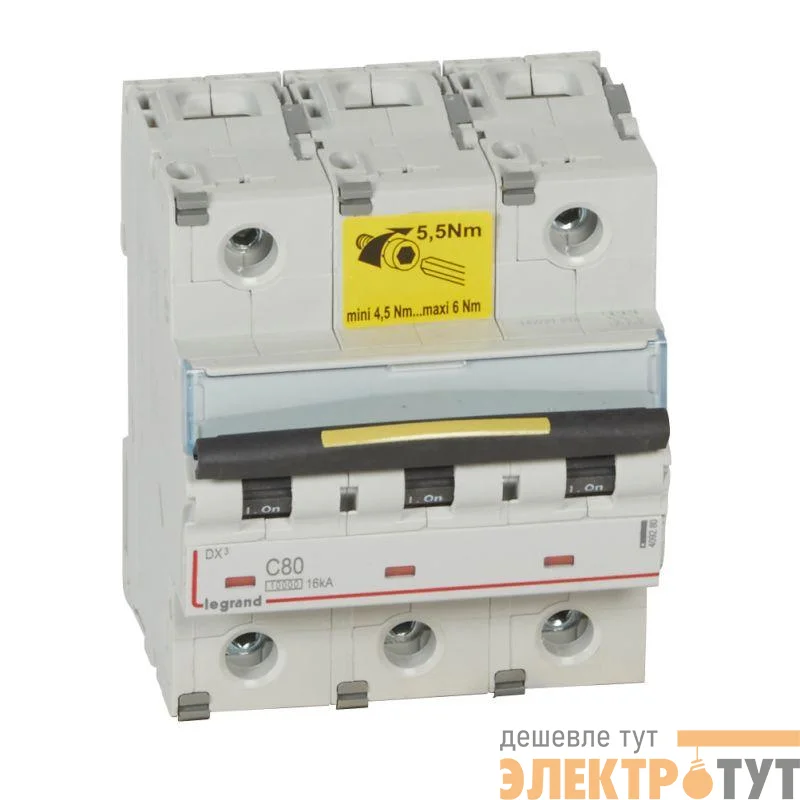 Выключатель автоматический модульный 3п C 80А 16кА DX3 10000 4.5мод. 400В Leg 409280