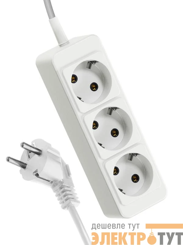 Удлинитель 3х3м с заземл. 10А IP20 ПВС 3х0.75 КОСМОС YKsm3m-3g-Z(10A)P