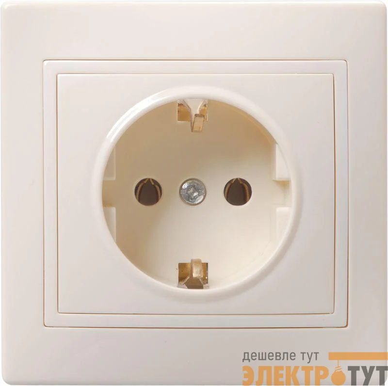 Розетка 1-м СП Кварта РС10-3-ККм 16А IP20 с заземл. без защ. шторок крем. IEK ERK14-K33-16-DM