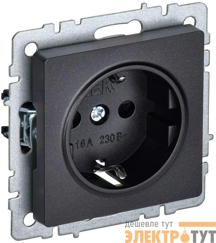 Розетка BRITE РС14-1-0-БрЧ 16А с заземл. защ. шторки механизм черн. IEK BR-R14-16-K02