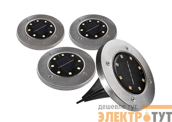Светильник светодиодный SLR-S14 8SMD грунтовый IP44 корпус нерж. сталь солнечная батарея (уп.4шт) ФАZА 5041011