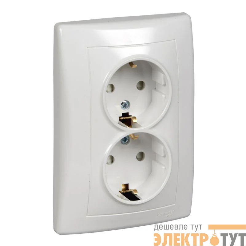 Розетка 2-м СП Sedna защ. шторки с заземл. бел. SchE SDN3000721