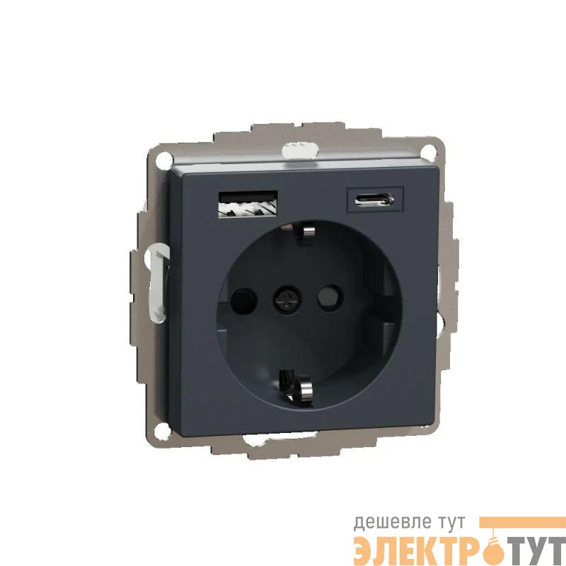 Розетка 1-м СП 3мод. Merten SM 16А IP20 со встроен. зарядн. устройством USBА+C 3А антрацит SchE MTN2367-0414