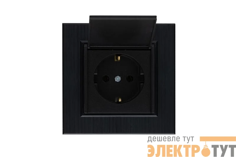 Розетка 1-м с крышкой Karea LINE STAR с заземл. чер. Makel 86054029