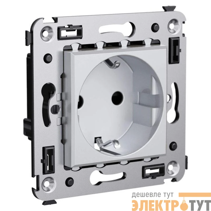 Розетка 1-м СП 2мод. Avanti "Закаленная сталь" 16А 2P+E защ. шторки сер. DKC 4404003