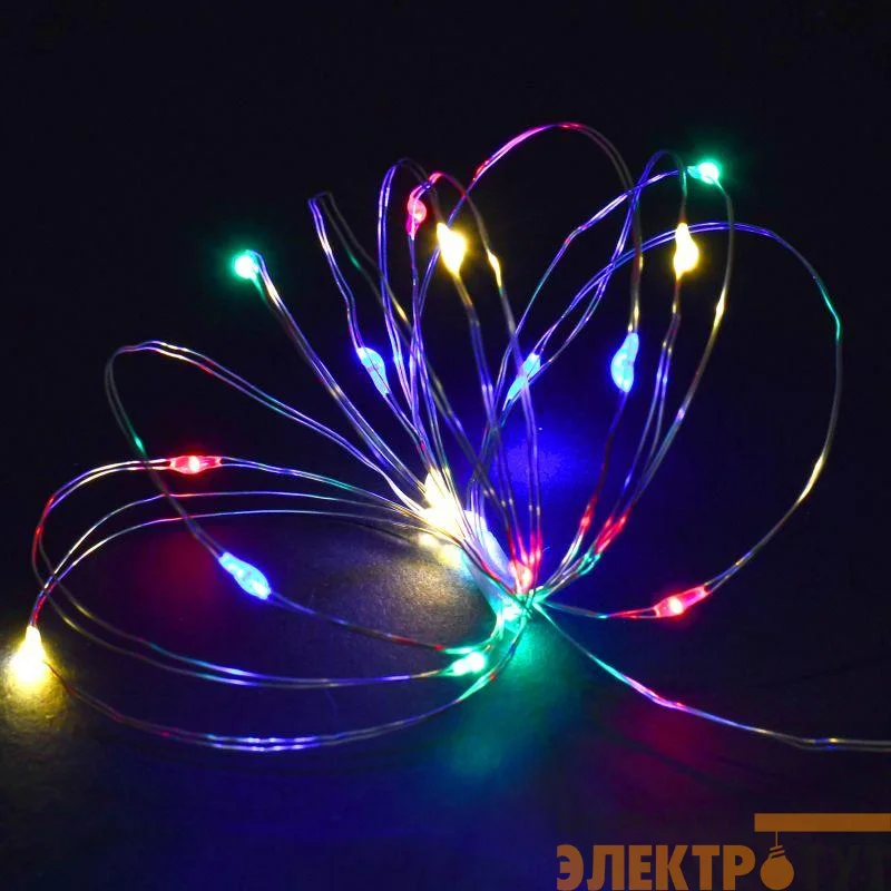 Гирлянда "Роса" 2м 20LED RGBY IP20 провод прозр. шнур 0.3м 2AA IEK LGDB500-3-020-02-T-B-20