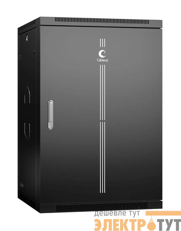 Шкаф телекоммуникационный настенный разобранный SH-05F-18U60/45m-R-BK 19дюйм 18U 600х450х901мм дверь метал. черн. (RAL 9004) Cabeus 10774c