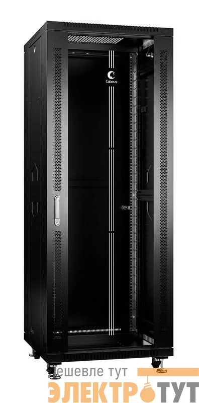 Шкаф монтажный телекоммуникационный напольный SH-05C-37U60/80-BK 19дюйм для распред. и серверн. оборудования 37U 600х800х1833мм передн. стеклян. и задн. сплошн. метал. двери ручка с замком черн. (RAL 9004) Cabeus 8575c
