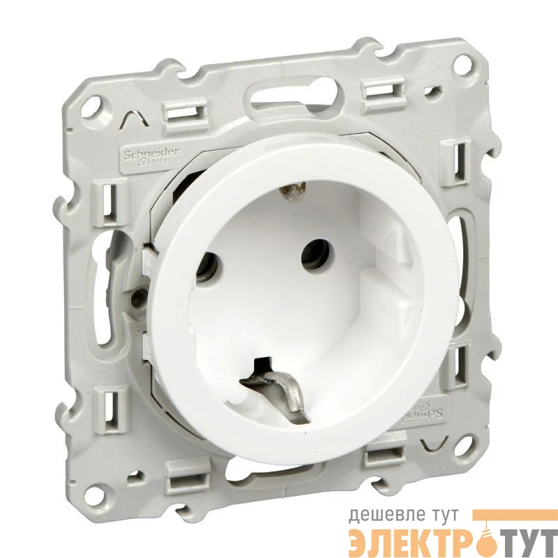Механизм розетки 1-м СП Odace 16А защ. шторки с заземл. бел. SchE S52R037