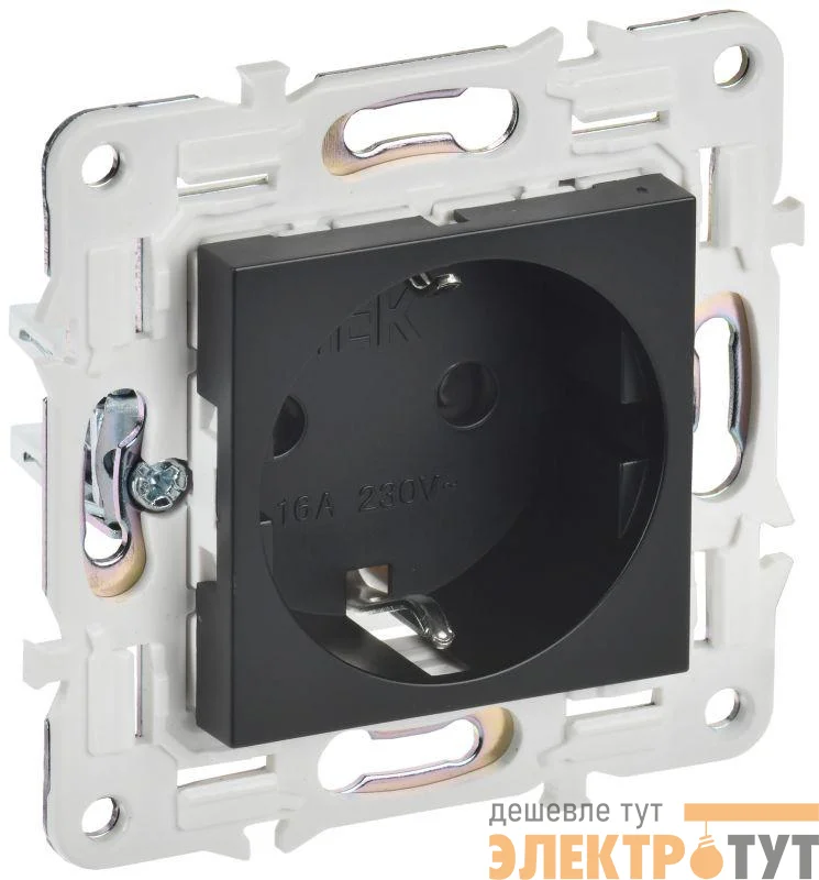 Розетка SKANDY 16А с заземл. защ. шторки SK-R04Bl черн. IEK SK-R14-16-K02