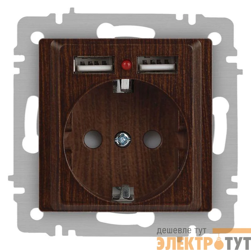 Розетка 1-м СП Accent 6-410-10 16А IP20 250В P+E Schuko + 2хUSB защ. шторки венге Intro Б0063717