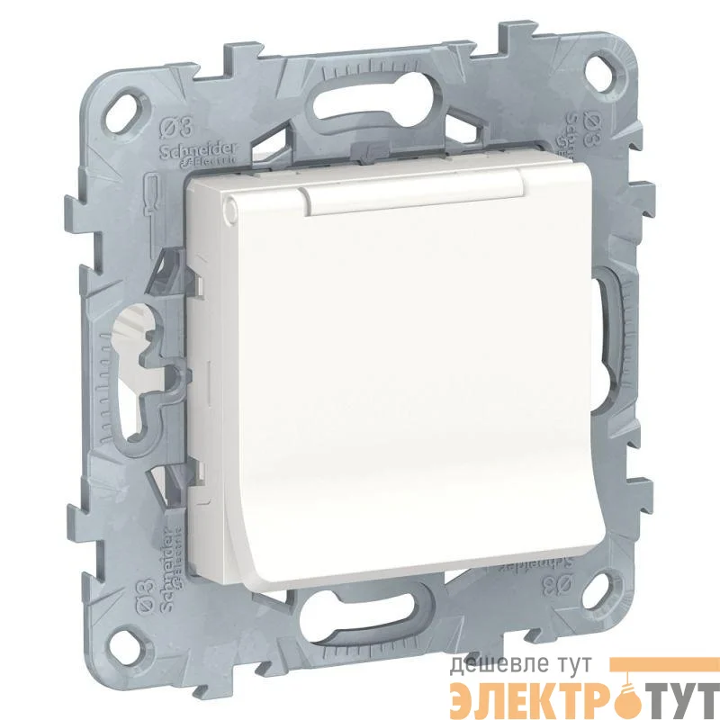 Механизм розетки UNICA NEW с защ. крышкой защ. шторки с заземл. 16А 250В IP40 бел. SchE NU503718TA