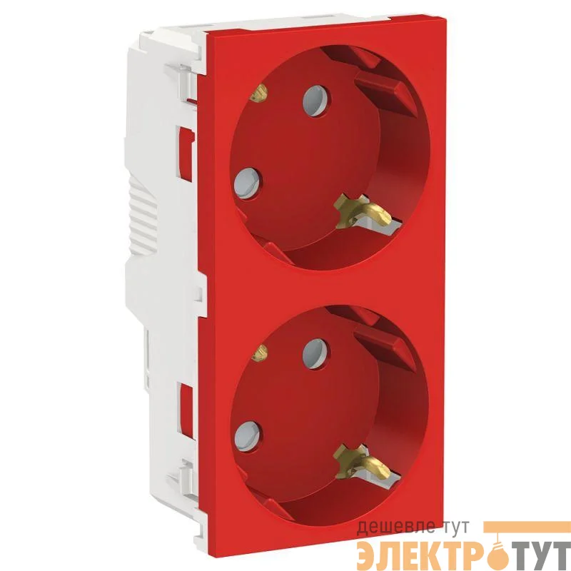 Розетка 2-м СП 4мод. Unica Modular 16А IP21 с заземл. защ. шторки винт. клеммы красн. SchE NU306703A