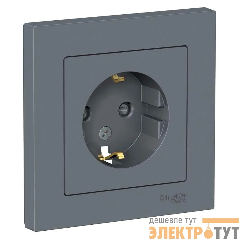 Розетка 1-м СП AtlasDesign 16А IP20 с заземл. защ. шторки в сборе грифель SchE ATN000744
