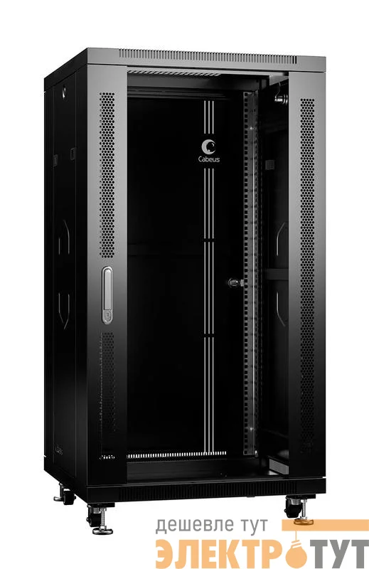Шкаф монтажный телекоммуникационный напольный SH-05C-22U60/80-BK 19дюйм для распред. и серверн. оборудования 22U 600х800х1166мм передн. стеклян. и задн. сплошн. метал. двери ручка с замком черн. (RAL 9004) Cabeus 8572c