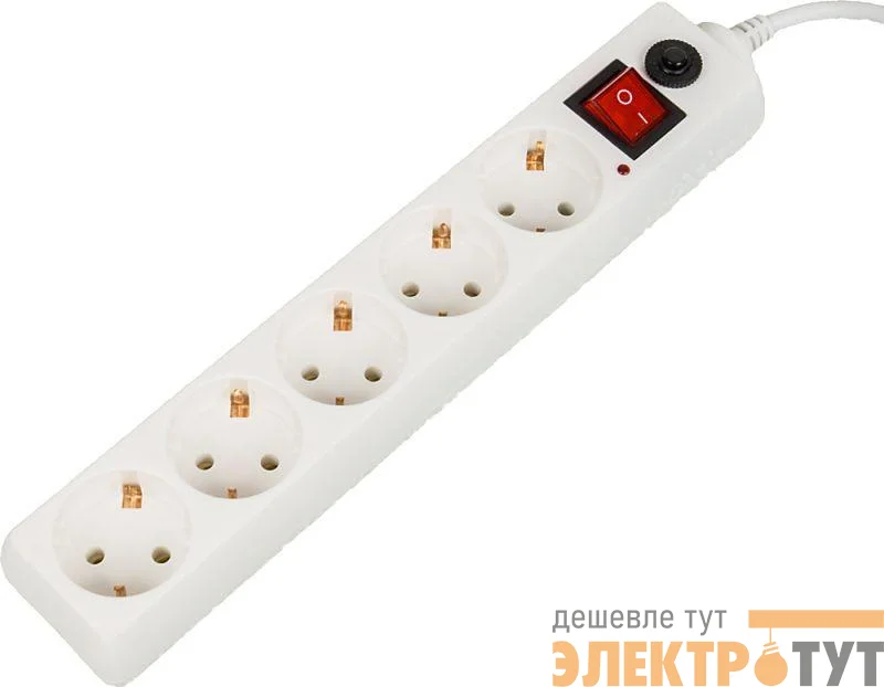 Удлинитель с сетевым фильтром 5х1.8м с заземл. 10А IP20 500SH-1.8-W 2.2кВт CCA бел. BURO 992284