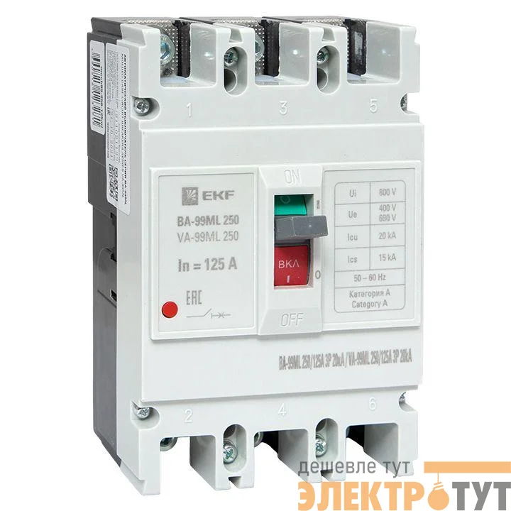 Выключатель автоматический 3п 250/125А 20кА ВА-99МL Basic EKF mccb99-250-125mi