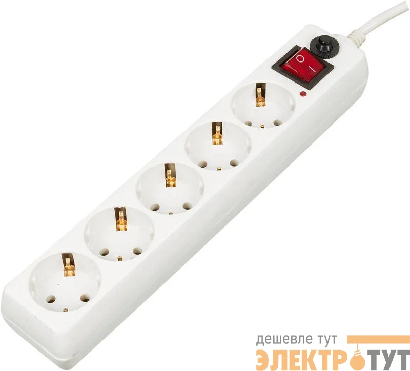 Удлинитель с сетевым фильтром 5х5м с заземл. 10А IP20 500SH-5-W 2.2кВт CCA бел. BURO 992295